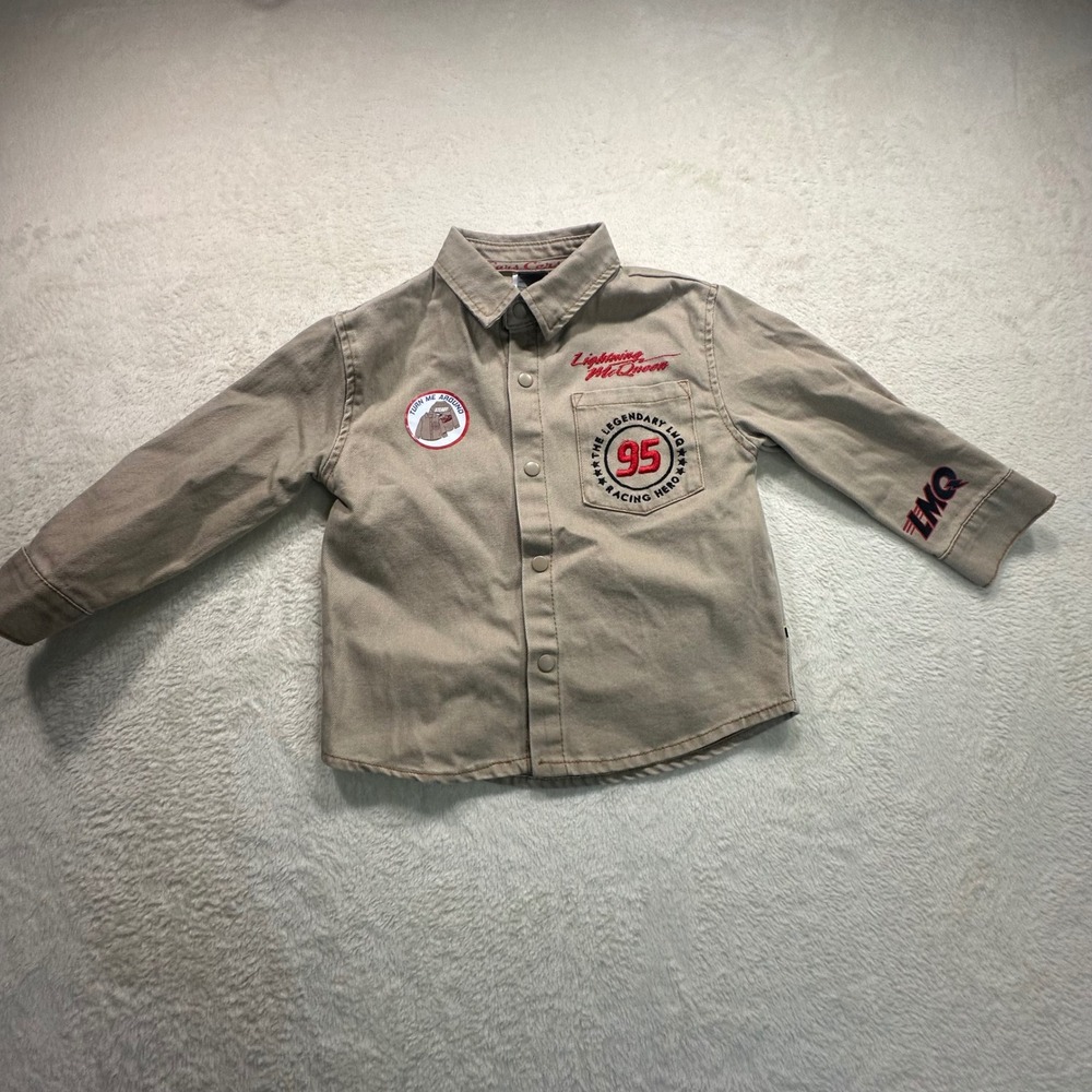 Disney Pixar Cars Lightning McQueen Mater Tan Twill Shirt 3T RPCB400